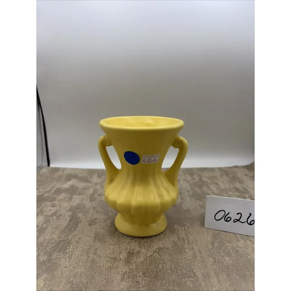 Camark Pottery yellow Double-Handle Trophy Vase- 1930's/40's Art Deco 5.25”